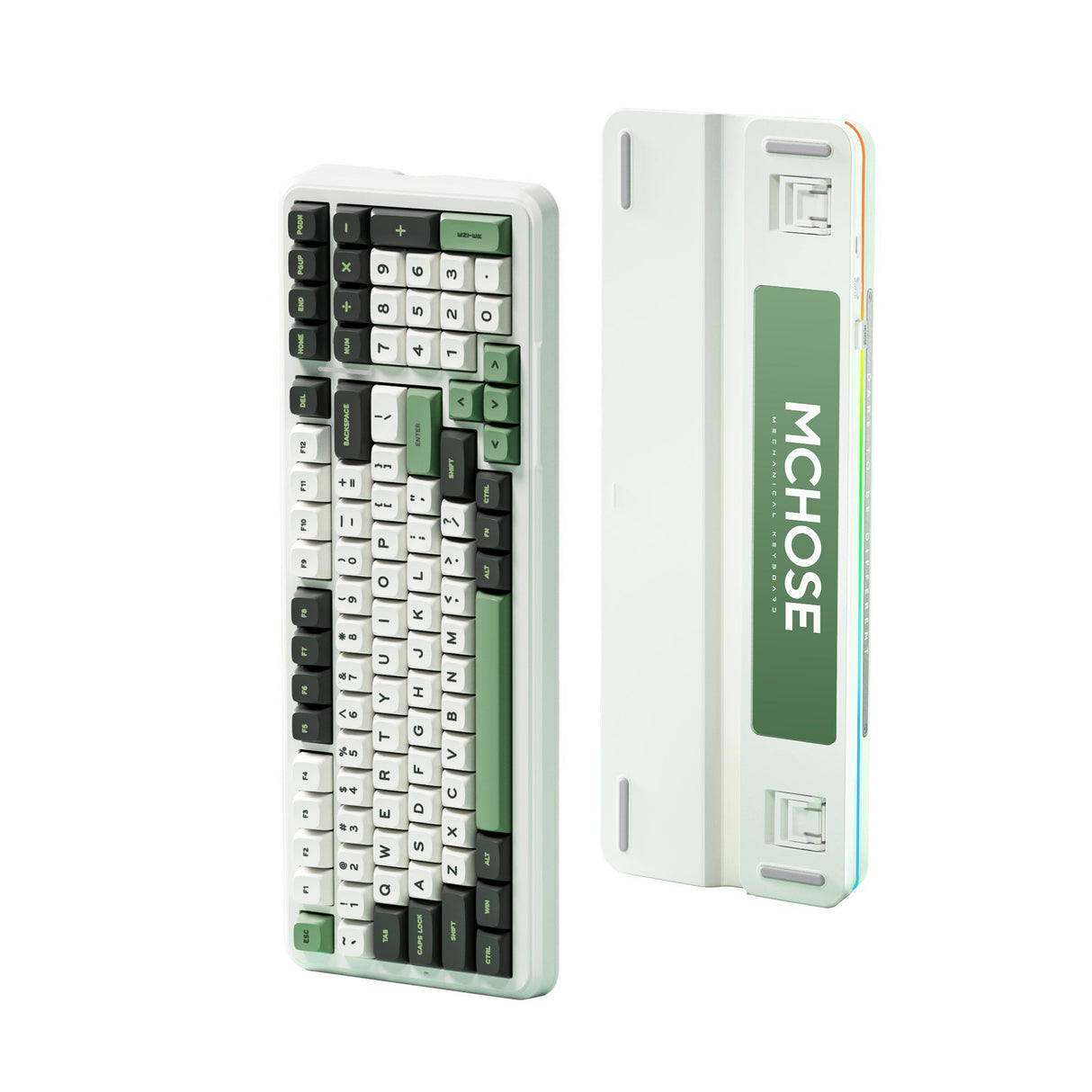 Mchose K99 Clavier RVB mécanique sans fil en jacinthe vert émeraude (blanc, disposition américaine (Qwerty), KTT Hyacinth, RVB, échange à chaud, PBT double prise, sans fil | Bluetooth | USB-C)