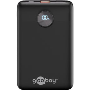 Goobay banque d'alimentation compacte 10 000 mah (noir, 10 ah, 1x USB-A, 1x USB-C, Power Delivery, charge rapide)