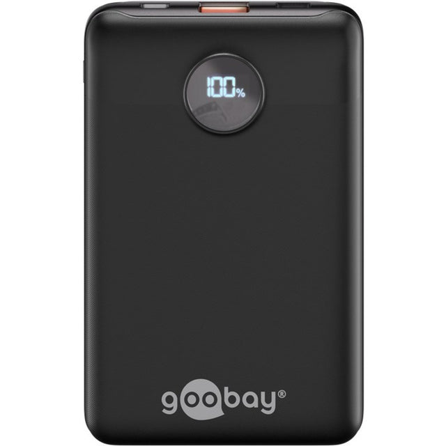 Goobay banque d'alimentation compacte 10 000 mah (noir, 10 ah, 1x USB-A, 1x USB-C, Power Delivery, charge rapide)