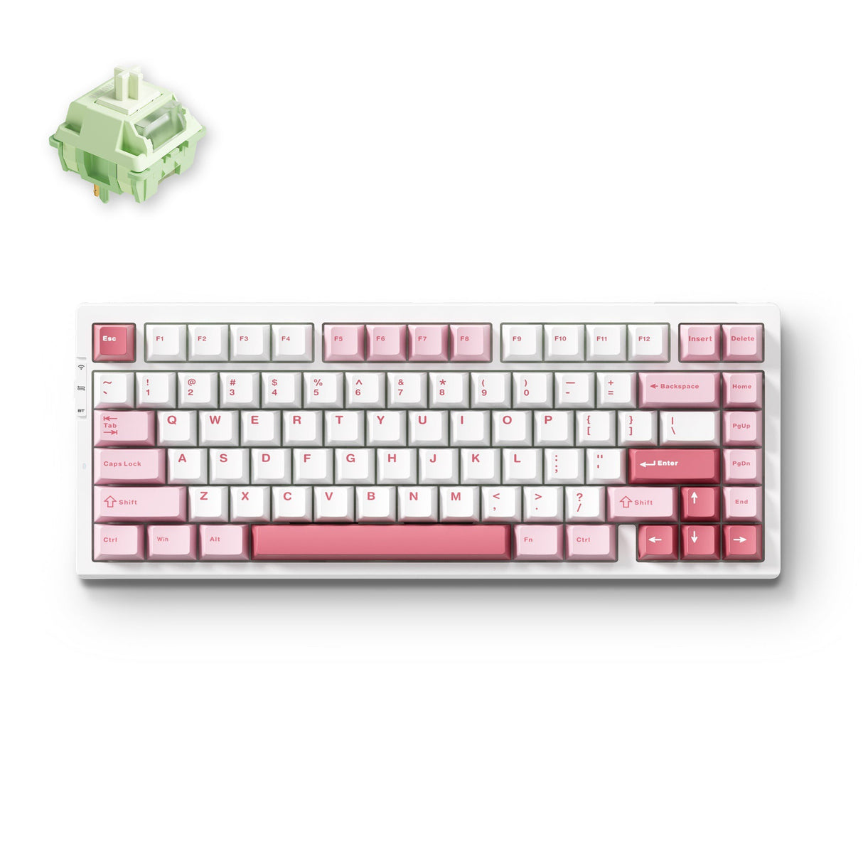 Mchose g75 pro blanc rose matcha latte v2 structure de joint tri-mode mécanique de jeu, clavier de jeu (blanc rose, disposition américaine, huano matcha latte v2, 75%, rgb, hot swap, double-shot pbt, bluetooth sans fil usb-c)