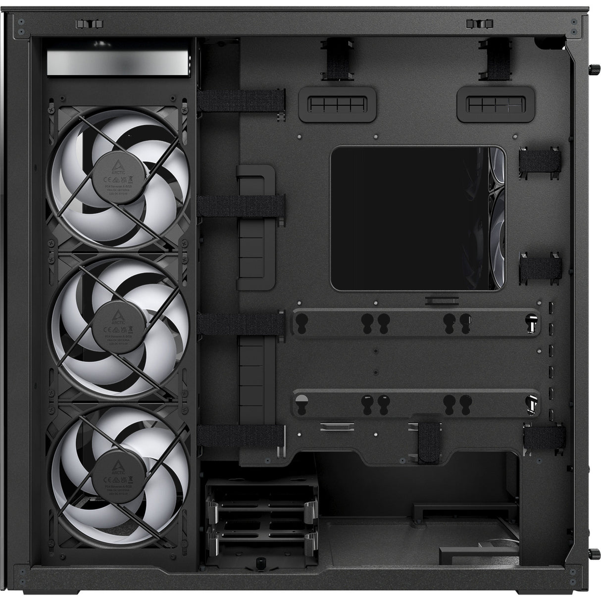 Boîtier tour midi Arctic xtender vg (noir (mat) | 2x USB-A | 1x USB-C | RVB | verre trempé)