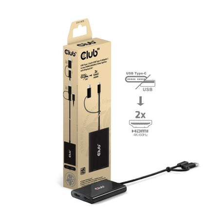 Répartiteur vidéo Club 3D USB-C vers 2x HDMI avec répartiteur HDMI DisplayLink (noir, avec adaptateur USB-A)