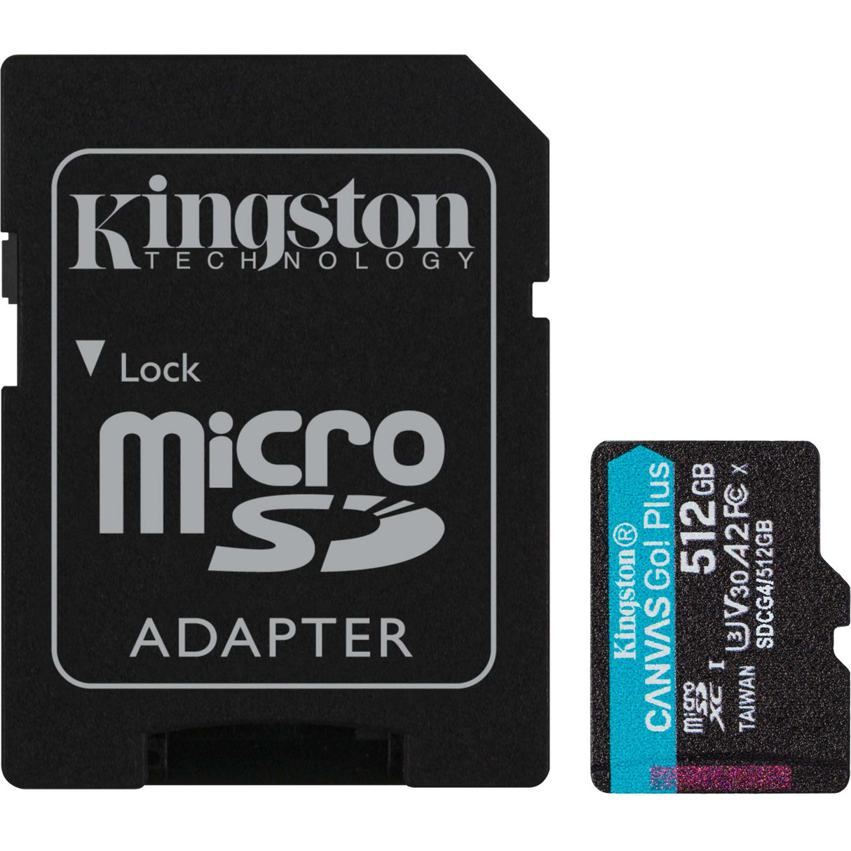 Toile Kingston, c'est parti ! plus carte mémoire microSDXC 512 Go (noire, avec adaptateur, classe 10, UHS-I U3, V30, A2)