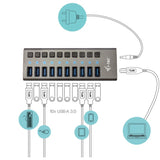 Hub de chargement I-tec USB 3.0 10 ports + adaptateur secteur Hub USB (noir)