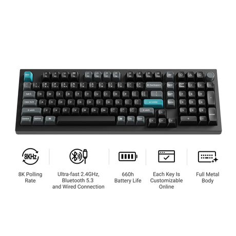 Keychron q5 ultra-m3 8k wireless custom mechanical keyboard (zwart, us lay-out (qwerty), silk pom brown, 96%, rgb, hot swap, 8k, 2.4 ghz | bluetooth 5.2 | usb-c)
