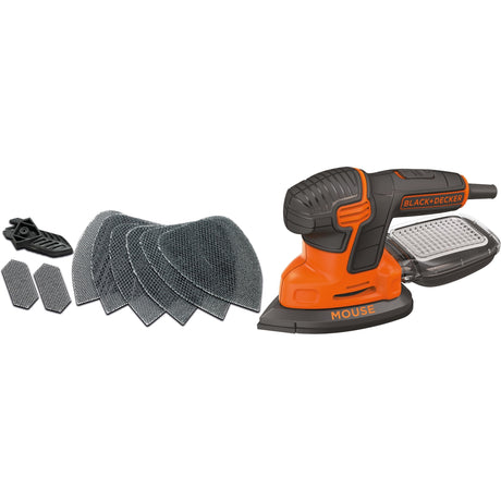 Ponceuse de détail de souris Black+decker 120 watts ponceuse delta ka2500k-qs (orange noir, accessoires et étui inclus)