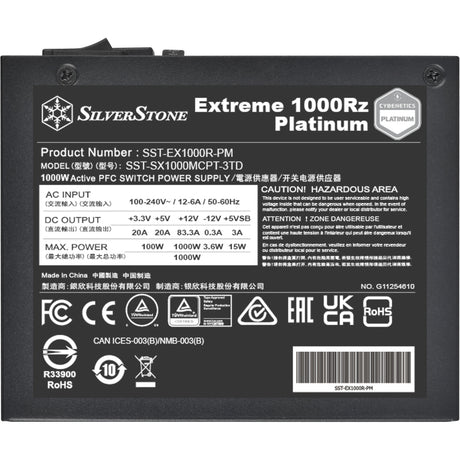 Silverstone extreme 1000rz platinum modulaire 1000 watt voeding (zwart, 1x 12v-2x6, 4x pcie)