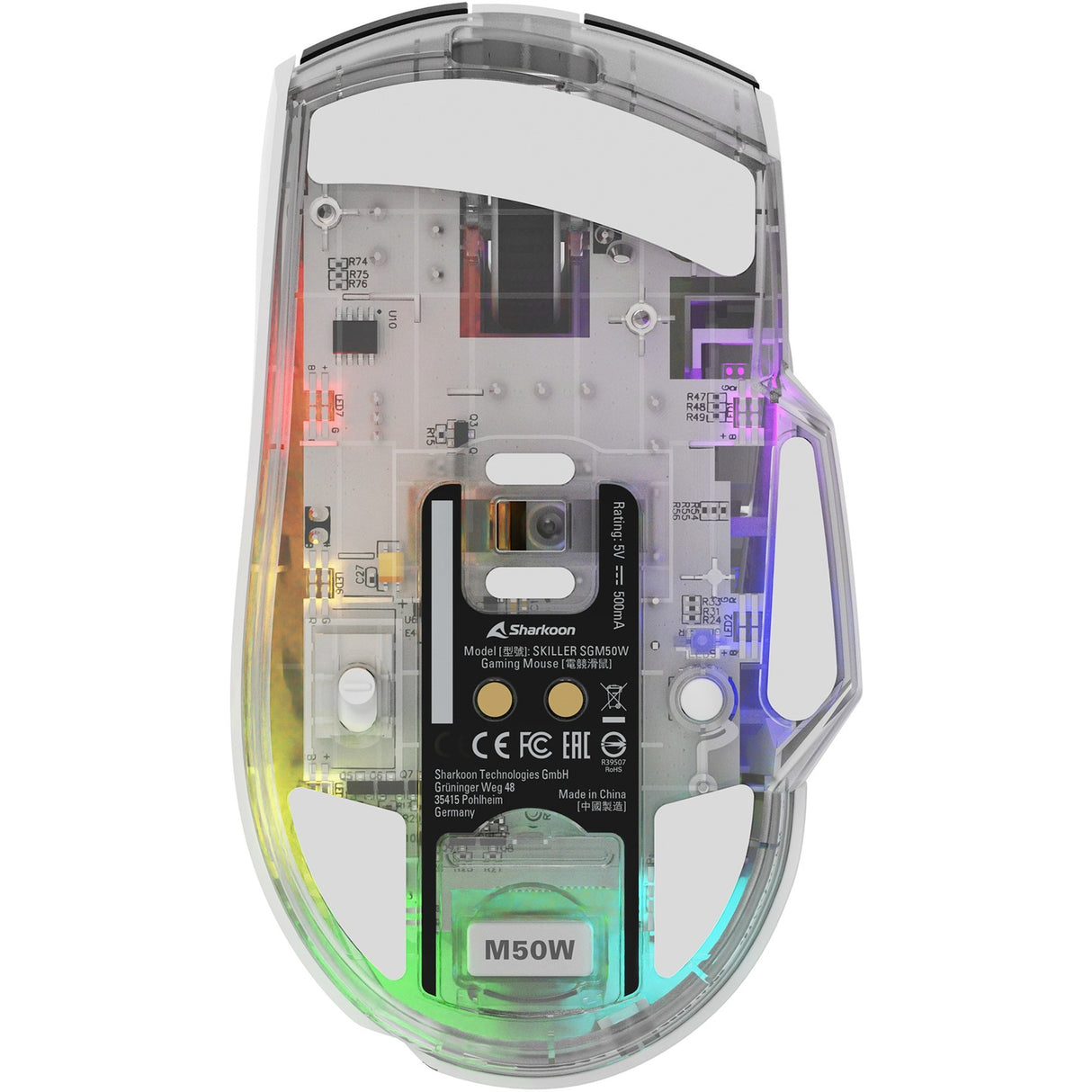 Souris de jeu Sharkoon Skiller sgm50w (blanc, 400 - 6400 dpi, LED RVB)