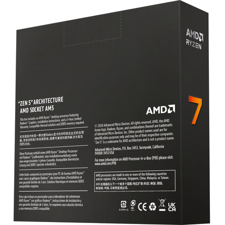 Processeur AMD Ryzen 7 9700x, 3,8 GHz (5,5 GHz Turbo Boost) socket AM5 (débloqué, en boîte)