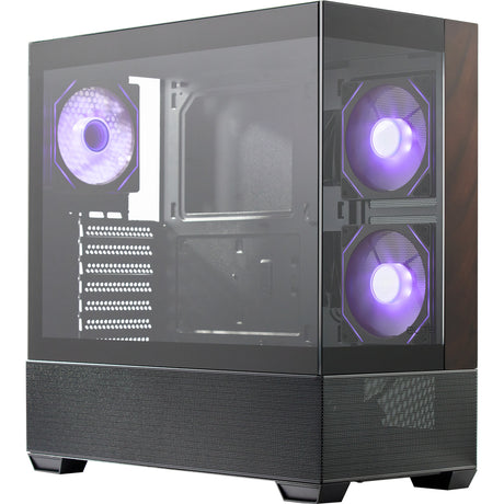 Boîtier tour midi en bois Cooler Master Elite 690 (couleur bois noir | 2x USB-A | 1x USB-C | RVB | verre trempé)