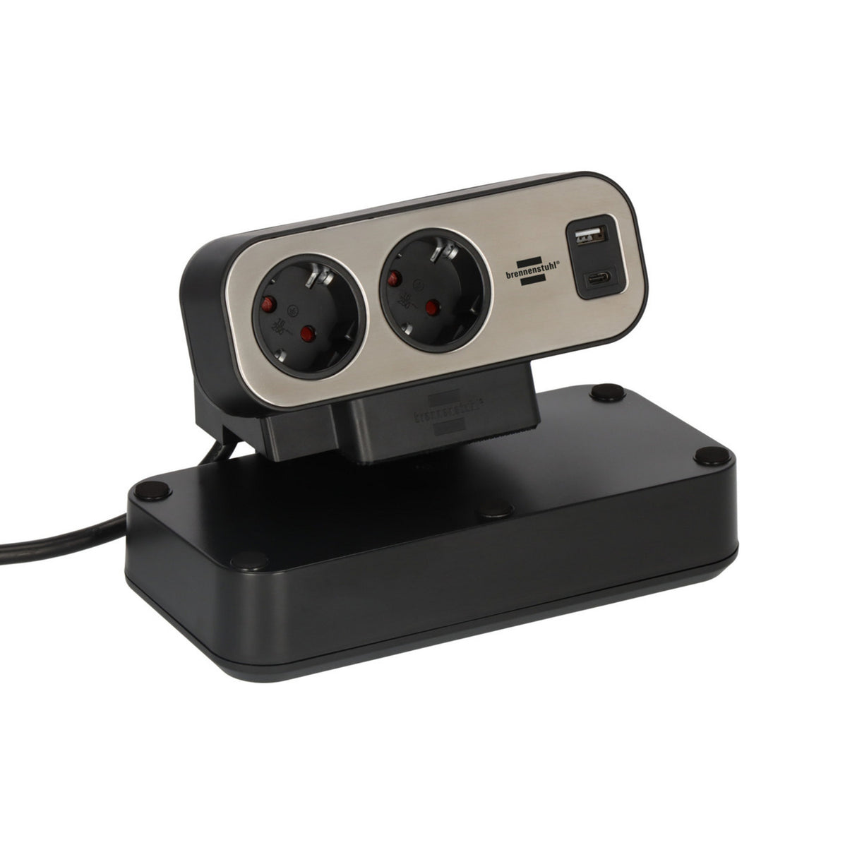 Brennerstuhl brennerstuhl®estilo prise duplex, 1x USB C, 1x USB A, 10x prises de sécurité, argent noir - 1153580200