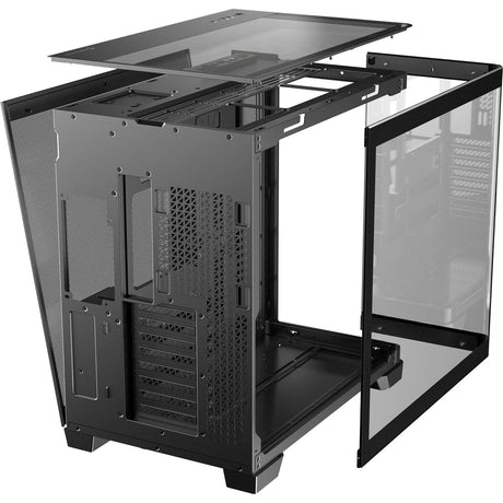 Boîtier tour midi en bois courbe Antec c8 (couleur bois noir | 2x USB-A | 1x USB-C | verre trempé)