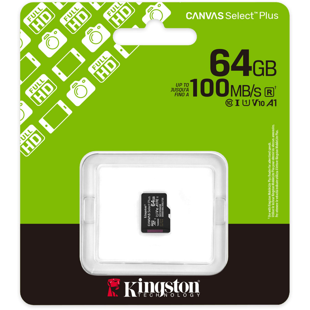 Kingston canvas select plus 64 gb microsdxc geheugenkaart (zwart, uhs-i u1, class 10, v10)