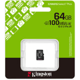Kingston canvas select plus 64 gb microsdxc geheugenkaart (zwart, uhs-i u1, class 10, v10)