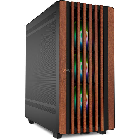 Boîtier tour midi Sharkoon rebel c70m rgb (couleur bois noir | 2x usb-a | 1x usb-c | rgb)