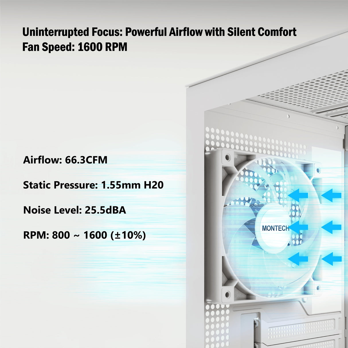 Ventilateur de boîtier Montech gf120 argb pwm (blanc, 120 x 120 x 25 mm)