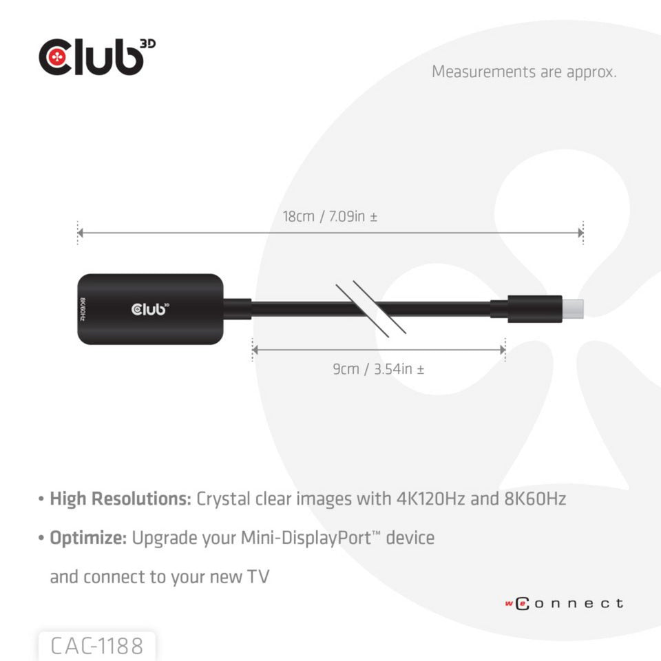 Adaptateur Club 3D Mini Displayport 1.4 vers HDMI 8K60Hz M-F (noir)