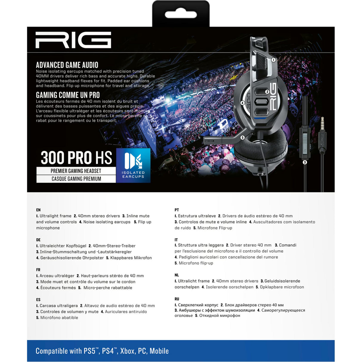 Casque de jeu supra-auriculaire Nacon rig 300 pro hs (noir, playstation 4, playstation 5, xbox, nintendo switch, pc)