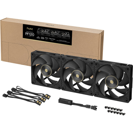 Ventilateur Asus proart pf120 - pack triple de ventilateurs de boîtier (noir, 3 pièces, 120 x 120 x 28 mm, 3 pièces)