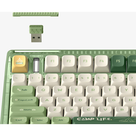 Clavier mécanique sans fil de camping Iqunix og80 (vert, disposition américaine (qwerty), rouge cerise mx, 80 % (tkl), LED RVB, échangeable à chaud, pbt, 2,4 GHz | Bluetooth 5.1 | USB-C)