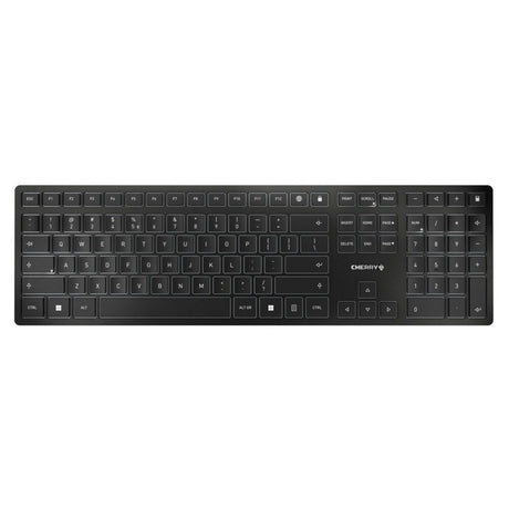 Cherry KW 9100 slim, clavier (noir argenté, disposition UE (QWERTY), commutateurs à ciseaux, ABS, USB-C, 2,4 GHz, Bluetooth)