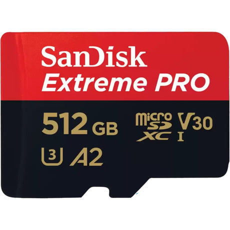 Carte mémoire MicroSDXC Sandisk Extreme Pro 512 Go (UHS-I U3, classe 10, V30, A2, avec adaptateur SD)