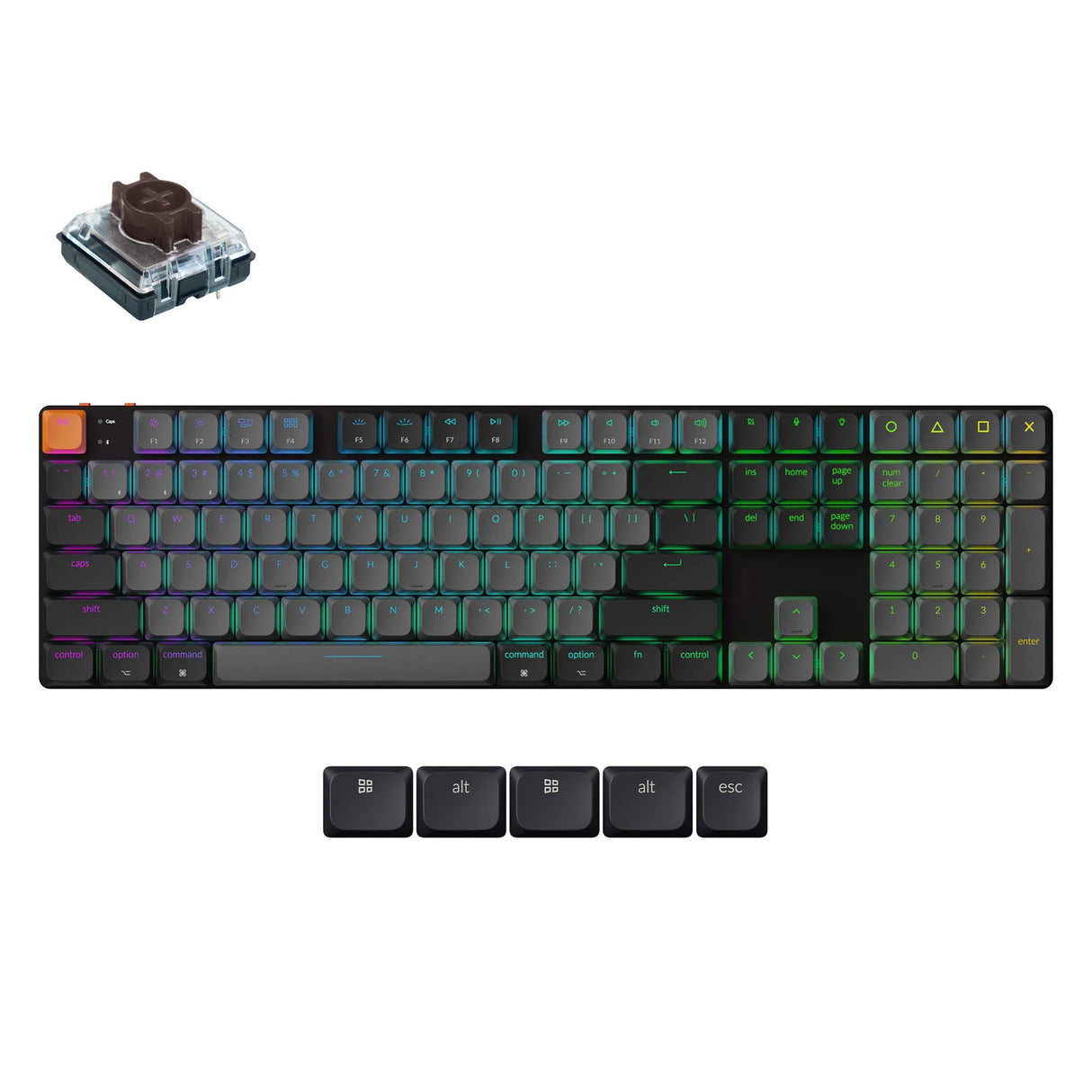 Clavier mécanique Keychron k5x-h3 (noir, disposition américaine (qwerty), marron mécanique, 100 %, RVB, touches ABS transparentes, échange à chaud, Bluetooth USB-C)