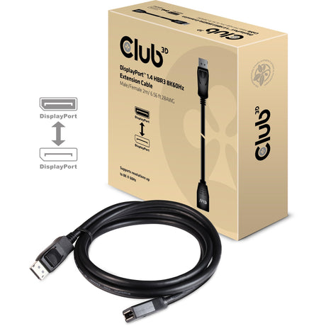 Club 3d displayport 1.4 hbr3 câble d'extension 8k60hz m f câble d'extension (noir, 2 mètres, cac-1022)
