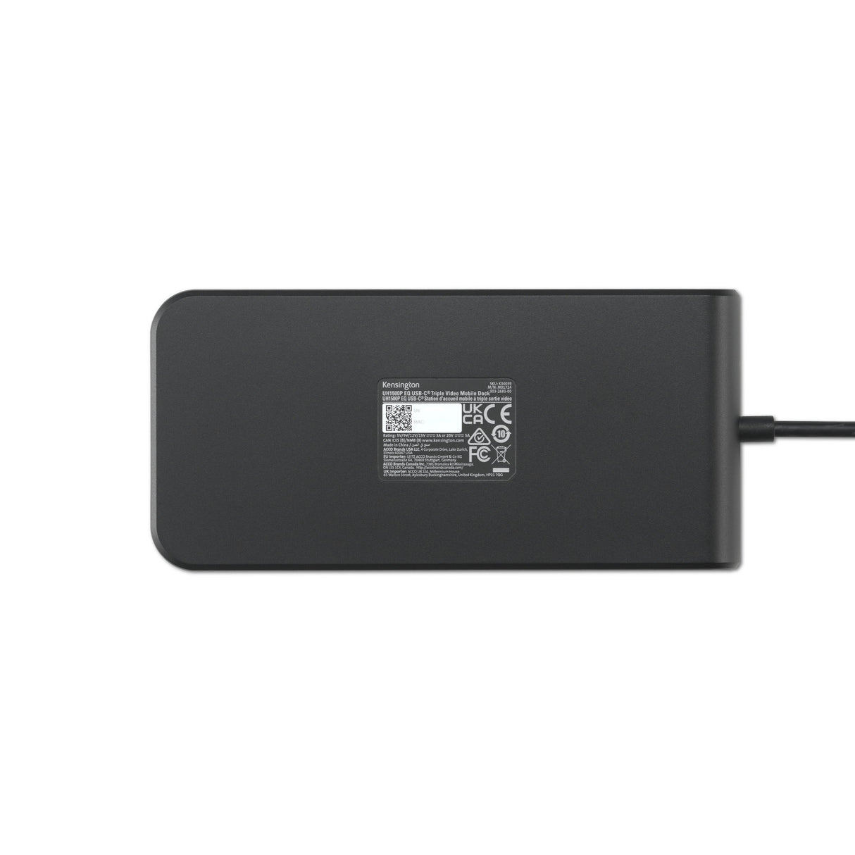 Kensington UH1500P EQ USB-C 5 Gbit/s Triple vidéo Station d'accueil mobile sans pilote (Noir)
