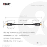 Adaptateur bidirectionnel Club 3D USB-C vers Mini DisplayPort DP40 (noir, 2 mètres, certifié Vesa)