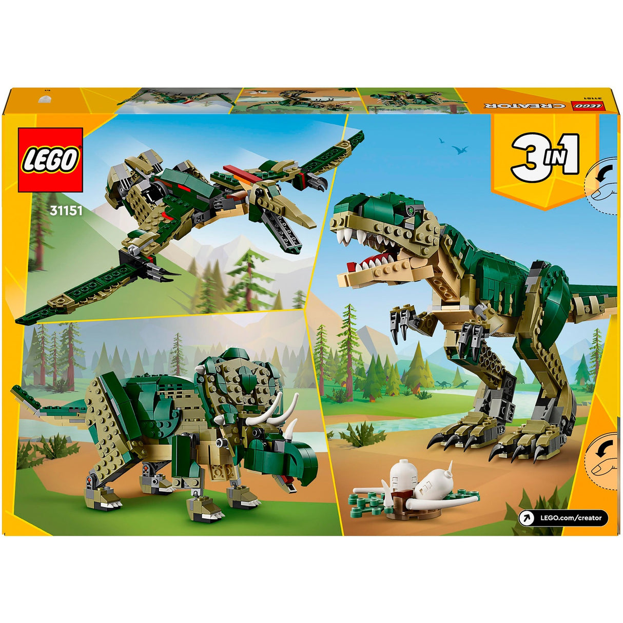 Créateur Lego 3en1 t. rex, dinosaure 31151