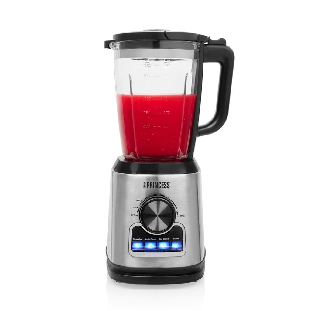 Princess 212094 mixeur solid pro (acier inoxydable noir, 1,75 litres | bloc de couteaux en acier inoxydable 6 couteaux | fonction de nettoyage automatique | pièces lavables au lave-vaisselle)