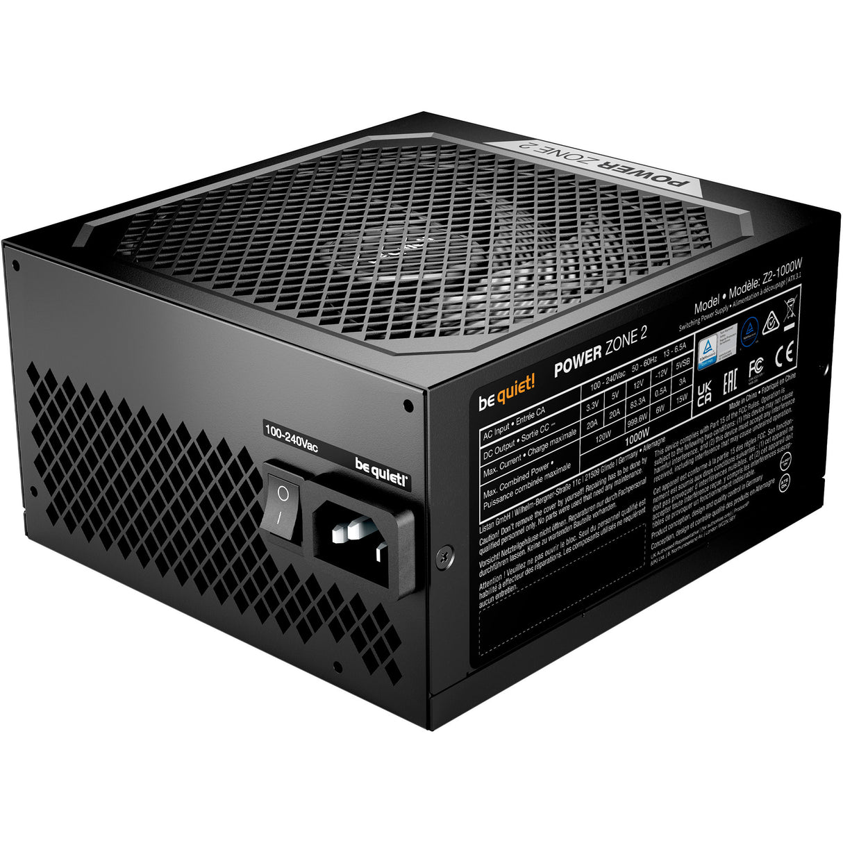 Soyez silencieux! Alimentation modulaire Power Zone 2 de 1 000 watts (noir, 1x 12v-2x6, 3x PCIe)