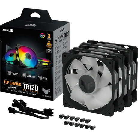 Ventilateurs de boîtier inversé Asus tuf gaming tr120 argb (noir, 3 pièces, 120 x 120 x 28 mm)