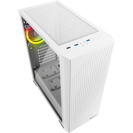 Boîtier tour midi blanc Sharkoon vs9 rgb (blanc | 2x usb-a | 1x usb-c | rgb | verre trempé)