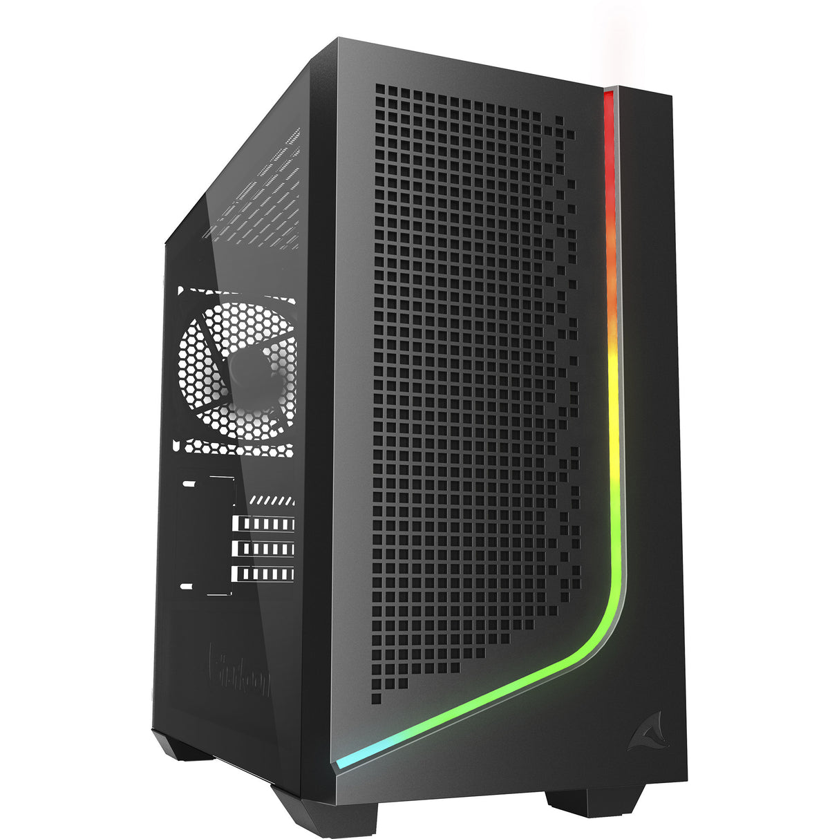 Boîtier tour midi Sharkoon j1000 argb (noir | 3x usb-a | rgb | verre trempé)