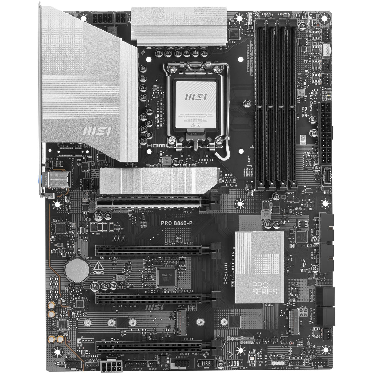 Carte mère MSI Pro B860-P Socket 1851 (argent, RAID, 5 Go-LAN, son, ATX)