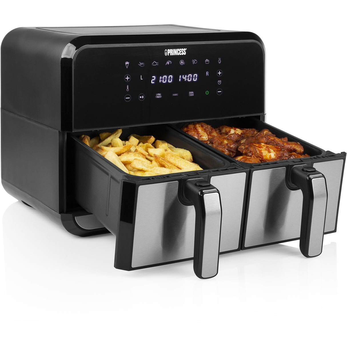 Friteuse à air chaud Princess double panier Aerofryer (noir, 2x 4 litres)