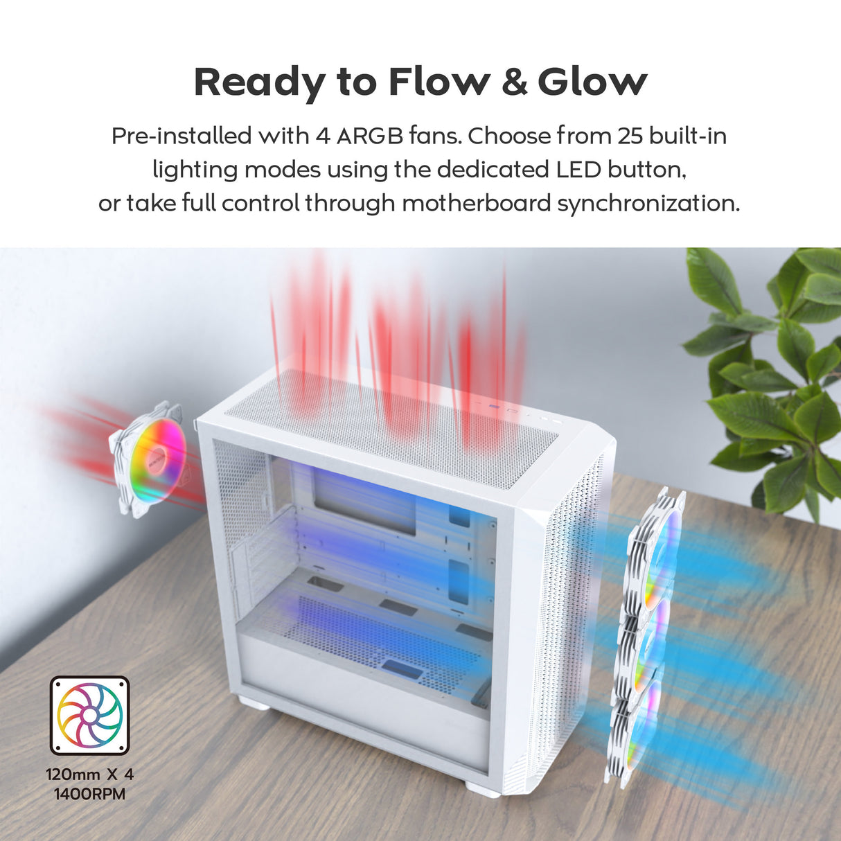 Boîtier tour midi Montech x5m (blanc | 2x USB-A | 1x USB-C | RGB | verre trempé)
