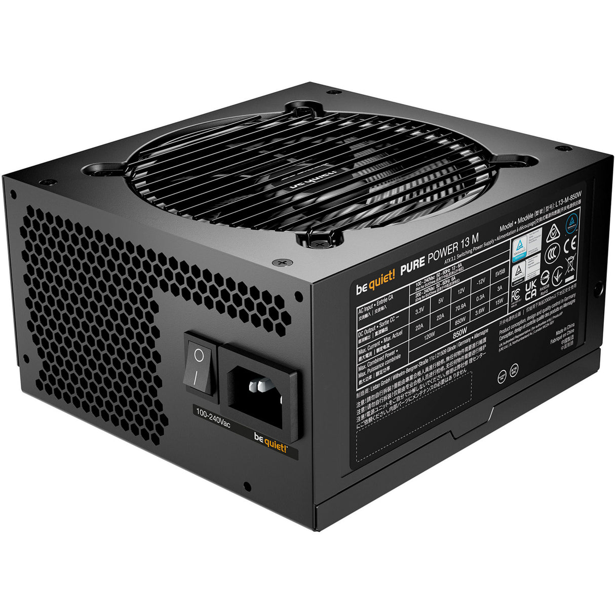 Soyez silencieux! alimentation pure power 13 m modulaire 850 watts (noir, 1x 12v-2x6, 4x pcie)