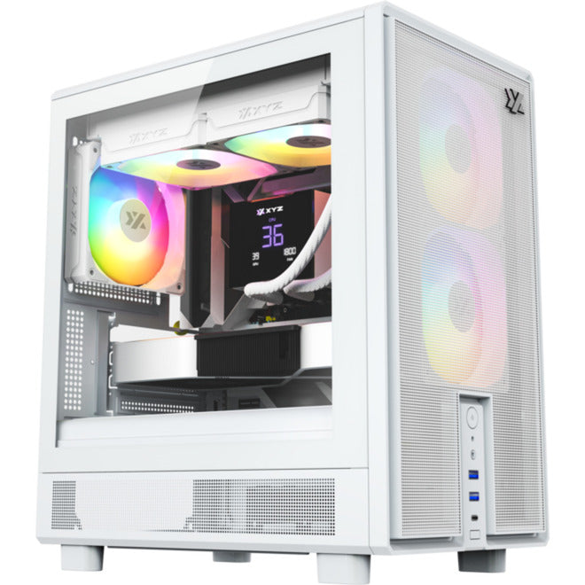 Boîtier tour midi Xyz pc gear atom (blanc | 2x USB-A | 1x USB-C | verre trempé)