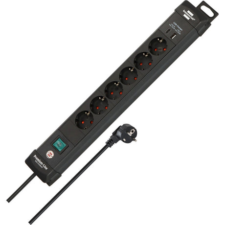 Multiprise Brennerstuhl premium-line à 6 prises avec USB-C PD 30 W et multiprise USB-A 18 W (noir, 1x USB-A, 1x USB-C)