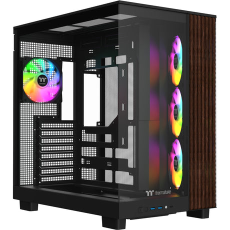 Boîtier tour MIDI Thermaltake View 380 XL WS ARGB (couleur bois noir | 2x USB-A | 1x USB-C | RVB | verre trempé)