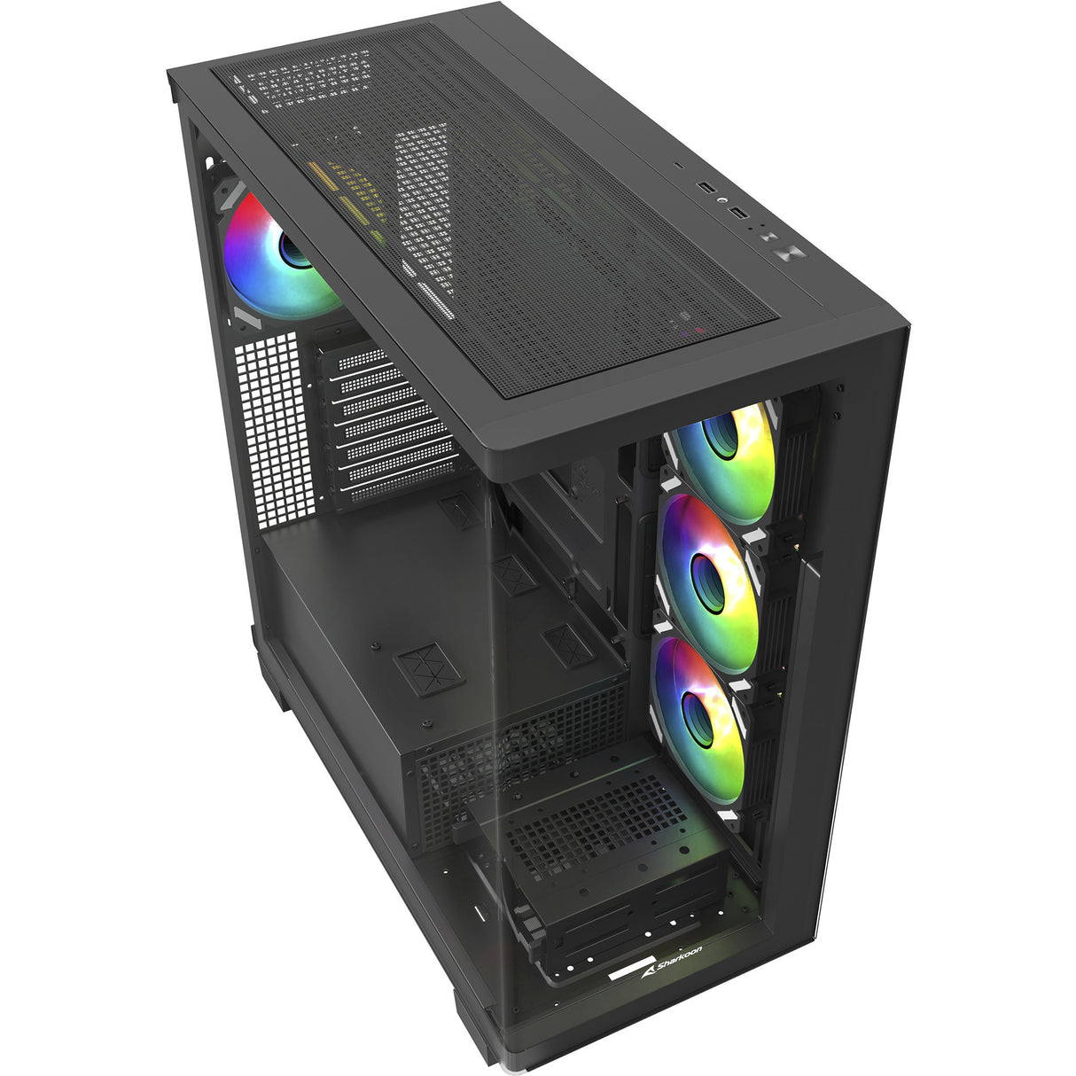 Boîtier tour midi Sharkoon Elite Shark CA500 (noir | 2x USB-A | 1x USB-C | RVB | verre trempé)
