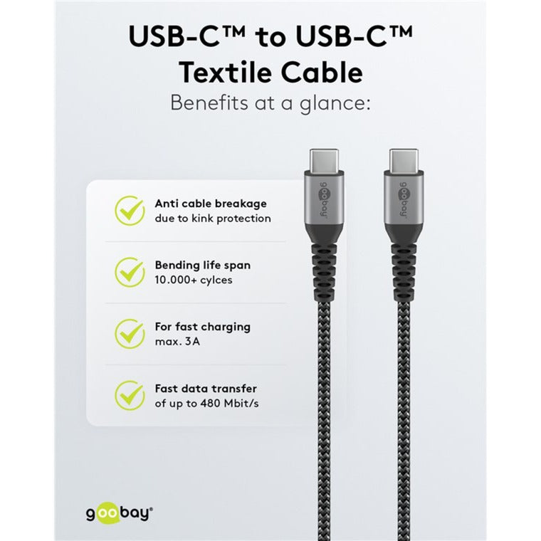 Goobay Chargeur rapide USB-C nano (65 W) et câble textile USB-C