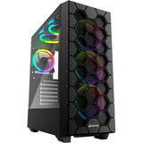 Boîtier tour midi hexagonal Sharkoon rgb (noir | 2x usb-a | 1x usb-c | rgb | verre trempé)