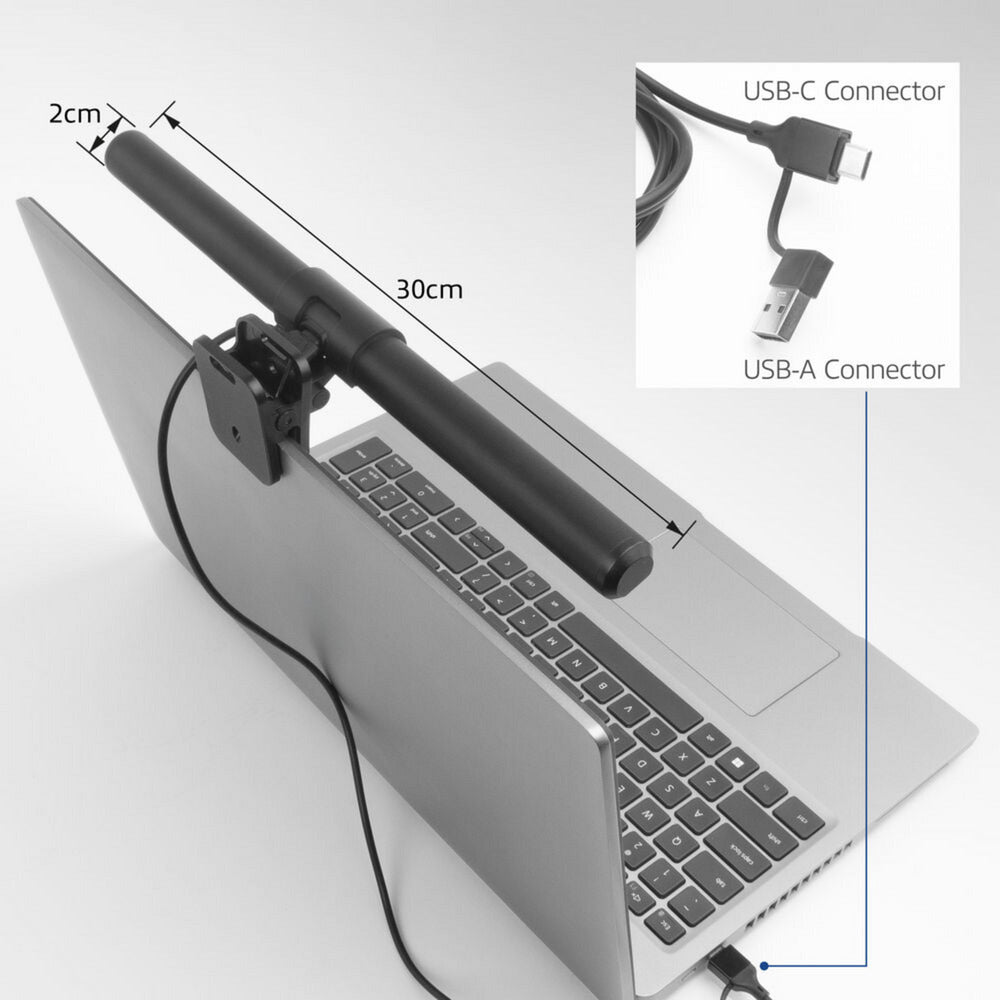 Act Connectivity Barre lumineuse LED à clipser pour ordinateur portable à intensité variable (noir, alimenté par USB, 3000 K-6500 K)