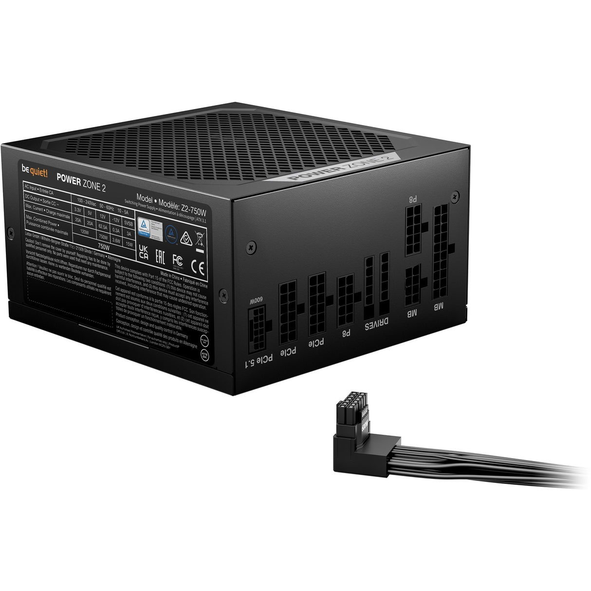 Soyez silencieux! Alimentation modulaire Power Zone 2 de 750 watts (noir, 1x 12v-2x6, 3x PCIe)