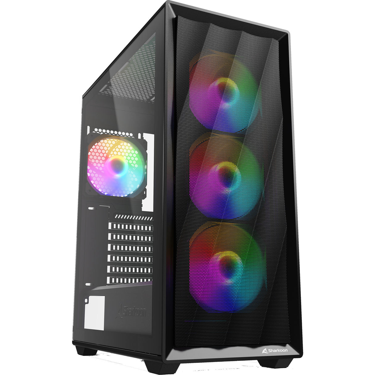 Boîtier tour midi Sharkoon vk4 arc-en-ciel (noir | 2x usb-a | rgb | verre trempé)