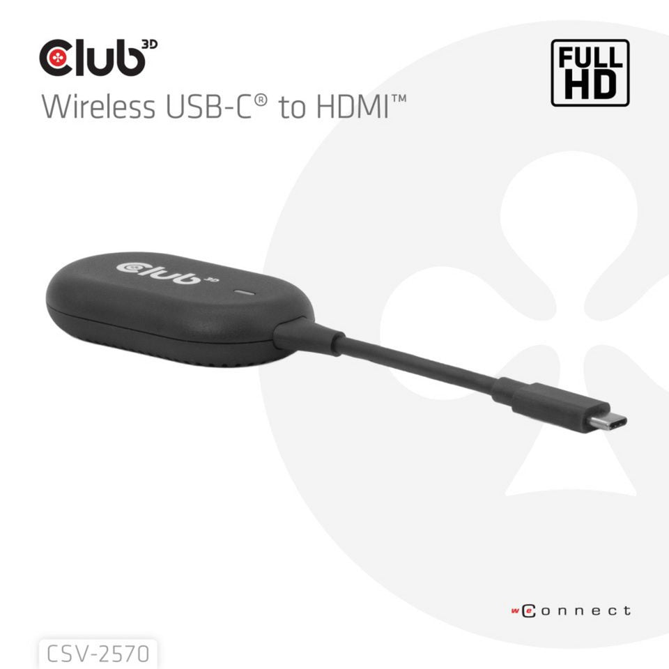 Adaptateur émetteur et récepteur sans fil USB-C vers HDMI Club 3D (noir)